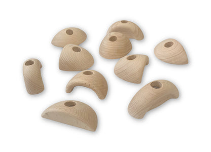 Set of 10 Wooden Climbing Holds, Kid's Variety Pack